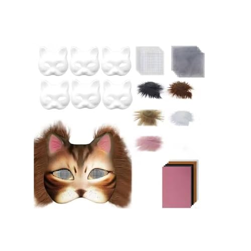 Generisch Therian Mask Kit, Therian Masken Basteln Set mit Blanko Katzenmaske, Kunstpelz, Augennetz und Filztuch, DIY Furry Tiermasken für Halloween, Karneval und Make up Cosplay Party (#2) von Generisch
