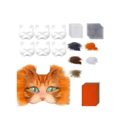 Generisch Therian Mask Kit, Therian Masken Basteln Set mit Blanko Katzenmaske, Kunstpelz, Augennetz und Filztuch, DIY Furry Tiermasken für Halloween, Karneval und Make up Cosplay Party (#3) von Generisch