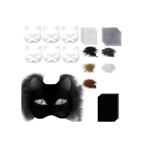 Generisch Therian Mask Kit, Therian Masken Basteln Set mit Blanko Katzenmaske, Kunstpelz, Augennetz und Filztuch, DIY Furry Tiermasken für Halloween, Karneval und Make up Cosplay Party (#4) von Generisch