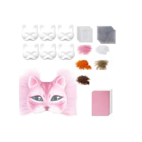 Generisch Therian Mask Kit, Therian Masken Basteln Set mit Blanko Katzenmaske, Kunstpelz, Augennetz und Filztuch, DIY Furry Tiermasken für Halloween, Karneval und Make up Cosplay Party (#5) von Generisch