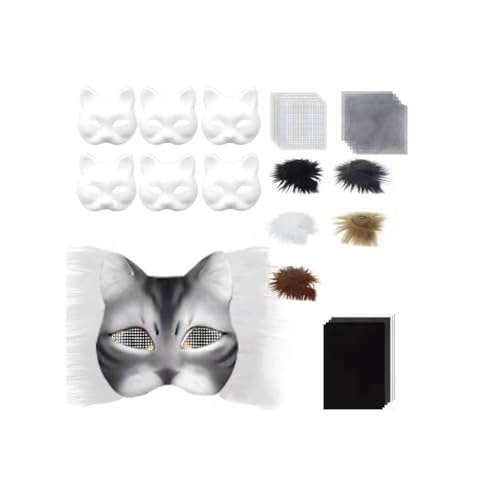 Generisch Therian Mask Kit, Therian Masken Basteln Set mit Blanko Katzenmaske, Kunstpelz, Augennetz und Filztuch, DIY Furry Tiermasken für Halloween, Karneval und Make up Cosplay Party (#6) von Generisch