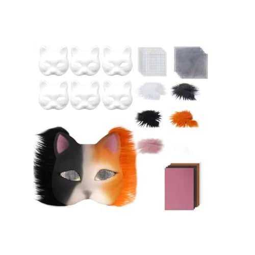 Generisch Therian Mask Kit, Therian Masken Basteln Set mit Blanko Katzenmaske, Kunstpelz, Augennetz und Filztuch, DIY Furry Tiermasken für Halloween, Karneval und Make up Cosplay Party (#7) von Generisch