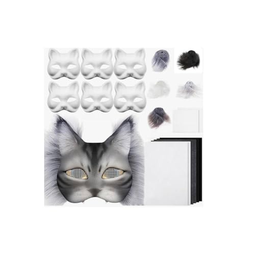 Generisch Therian Mask Kit, Therian Masken Basteln Set mit Blanko Katzenmaske, Kunstpelz, Augennetz und Filztuch, DIY Furry Tiermasken für Halloween, Karneval und Make up Cosplay Party (#8) von Generisch