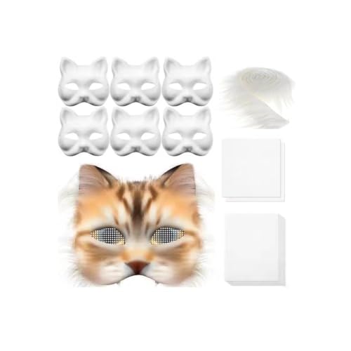 Generisch Therian Mask Kit, Therian Masken Basteln Set mit Blanko Katzenmaske, Kunstpelz, Augennetz und Filztuch, DIY Furry Tiermasken für Halloween, Karneval und Make up Cosplay Party (#9) von Generisch