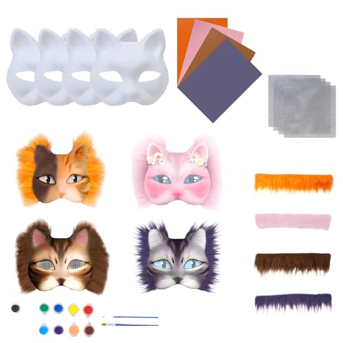 Generisch Therian Maske, DIY Katzenmaske, Papier Therian Masken, handbemalte Maske basteln für Abschlussballpartys, Halloween Make-up (A-Kombination) von Generisch