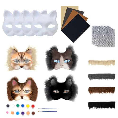Generisch Therian Maske, DIY Katzenmaske, Papier Therian Masken, handbemalte Maske basteln für Abschlussballpartys, Halloween Make-up (B-Kombination) von Generisch
