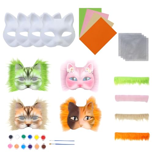 Generisch Therian Maske, DIY Katzenmaske, Papier Therian Masken, handbemalte Maske basteln für Abschlussballpartys, Halloween Make-up (C-Kombination) von Generisch