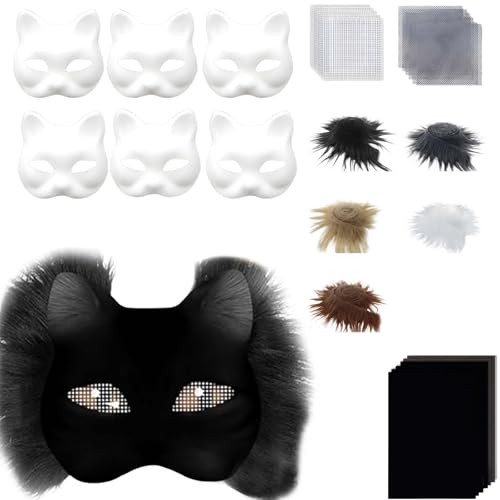 Generisch Therian Masken DIY-Set, 6-teilig DIY Therian Halloween Masken, Therian Katzenmaske Mask, Plüsch-Kunstfell, Stoffbürste, Kunststoffnetz, für Halloween-Maskenball und Cosplay (D) von Generisch