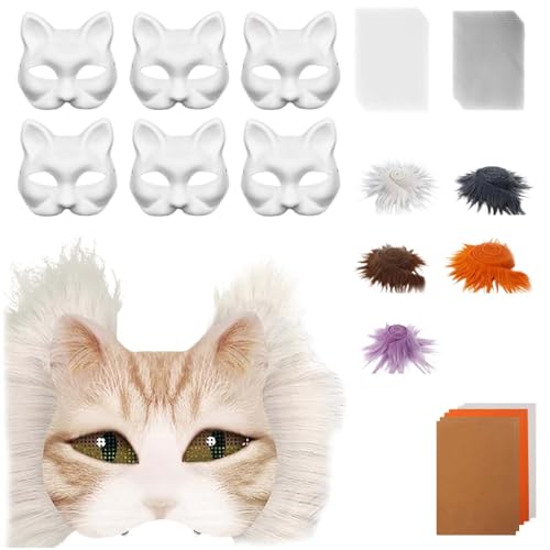 Generisch Therian Masken DIY-Set, 6-teilig DIY Therian Halloween Masken, Therian Katzenmaske Mask, Plüsch-Kunstfell, Stoffbürste, Kunststoffnetz, für Halloween-Maskenball und Cosplay (G) von Generisch