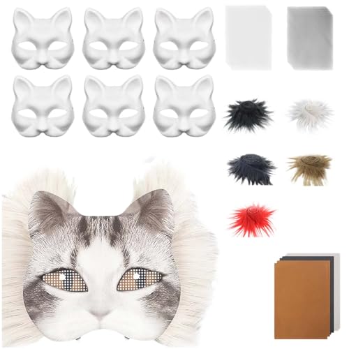 Generisch Therian Masken DIY-Set, 6-teilig DIY Therian Halloween Masken, Therian Katzenmaske Mask, Plüsch-Kunstfell, Stoffbürste, Kunststoffnetz, für Halloween-Maskenball und Cosplay (I) von Generisch