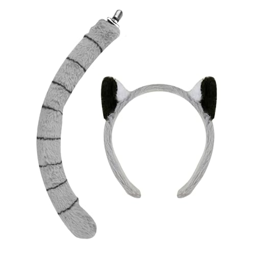 Generisch Tierohren | Lemur Ohren und Schwanz Set,Kostümzubehör für und Mädchen Karneval Halloween Bühnenauftritt Cosplay Generisch Tierohren | Lemur Ohren und Schwanz Set,Kostümzubehör für und Mädchen Karneval Halloween Bühnenauftritt Cosplay von Generisch