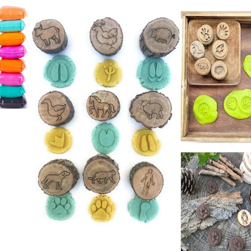 Generisch Tierspuren-Stempel für Kinder, 9-teiliges pädagogisches Stempelset mit abwaschbarer Tinte, Stempel mit Holzgriff für Lernaktivitäten und Bastelarbeiten (B) von Generisch
