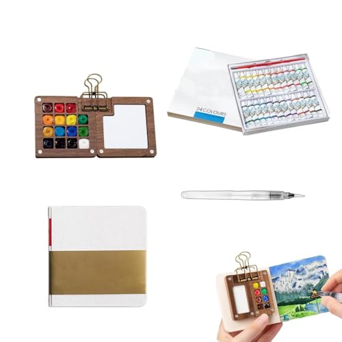 Generisch Tobios Watercolor Kit, 2025 New Travel Watercolor Set, Mini Watercolour Paint Set Travel, with Clip Brush Pen Sketchbook for Artists Painters Students (15 Gride+24 Watercolors) von Generisch