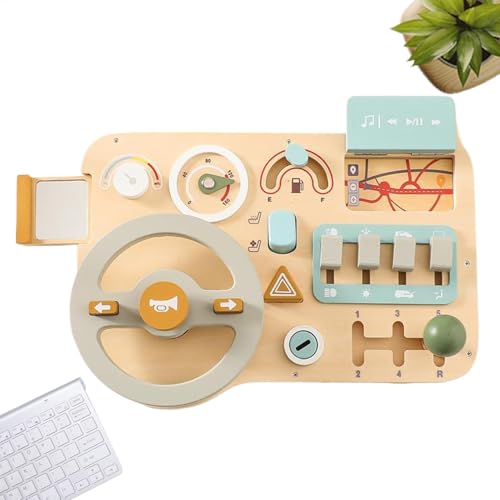 Generisch Toddler Steering Wheel Toy, Driving Simulator Sensory Board, Wooden Fine Motor Skills Activity, Interactive Learning Toy, Early Development Tool, (Size/Color/Quantity) for Playtime von Generisch