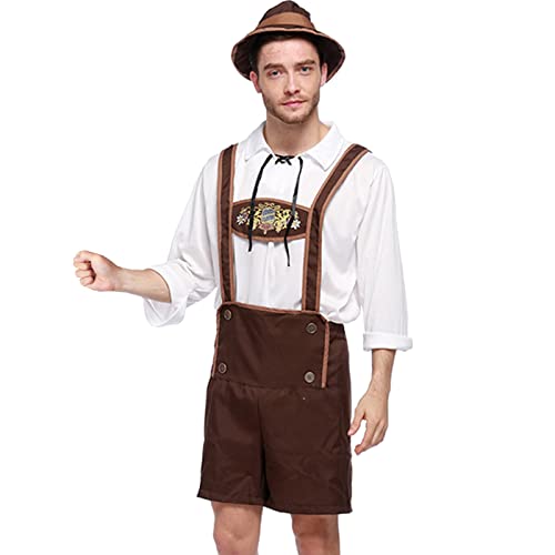 Generisch Traditionelles Cosplay Kostüm für Herren im klassischem Stil mit Hemd Lätzchen Hut für besondere Anlässe Festivals (Brown, M) von Generisch