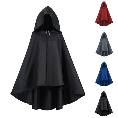 Generisch Umhang mit Kapuze Kleid Hexenumhang Vampir Umhang Teufelsumhang Sensenmann für Damen Halloween Kostüm Maskerade Weihnachten Vintage Steampunk Gothic Kapuzenumhang Robe Cosplay 120 cm von Generisch