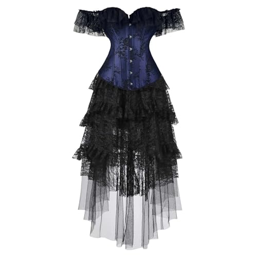 Generisch Victorian Bekleidung Damen Piratenkostüm Wikinger Hexenkostüm Viktorianisches Vampir Halloween Kostüm Maxikleid Renaissance Gothic Kleidung Steampunk Mittelalter Kleid Blau 4Xl von Generisch