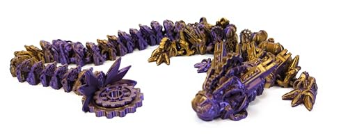 Generisch Wapu3D Cyberpunk Steampunk Drache 60cm 3D gedruckte Deko-Figur, Irisierend Mehrfarbig (Lila/Gold) von Generisch