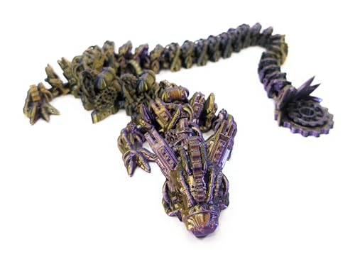 Generisch Wapu3D Cyberpunk Steampunk Drache 60cm 3D gedruckte Deko-Figur, Irisierend Mehrfarbig (Schwarz/Lila/Gold) von Generisch