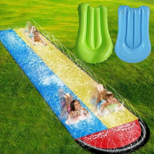 Generisch Wasserrutsche mit 2 Bodyboards, 480cm/15.8ft Doppel-Wasserbahn, Rasen-Wasserrutsche mit Eingebautem Sprinkler für Kinder & Erwachsene, Sommer-Wasserspielzeug für Garten, Outdoor Generisch Wasserrutsche mit 2 Bodyboards, 480cm/15.8ft Doppel-Wasserbahn, Rasen-Wasserrutsche mit Eingebautem Sprinkler für Kinder & Erwachsene, Sommer-Wasserspielzeug für Garten, Outdoor von Generisch