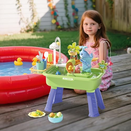 Generisch Wasserspiel Tisch für Kinder | Kinder Aktivität Sensorik Spielset - Interaktives Lernspielzeug Mit Pumpe Für Draußen Fördern Hand-Auge-Koordination von Generisch