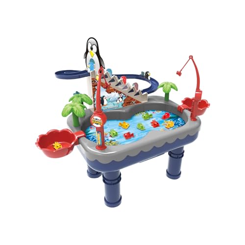 Generisch Wasserspieltisch mit Magnetangeln & Automatischen Pinguinen – Sicherer Outdoor-Spaß für Garten & Strand, Ideal für Sensorik-Spiele und Familienaktivitäten (Blau) von Generisch