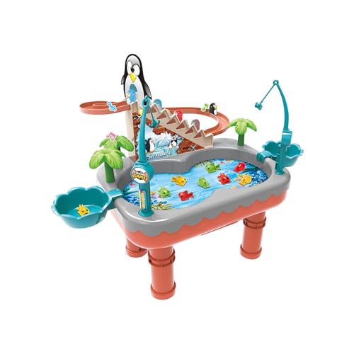 Generisch Wasserspieltisch mit Magnetangeln & Automatischen Pinguinen – Sicherer Outdoor-Spaß für Garten & Strand, Ideal für Sensorik-Spiele und Familienaktivitäten (Orange) von Generisch