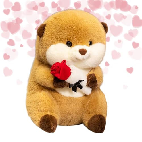 Generisch Weiches Stofftier – 24,9 cm (9,4 Zoll) Süße Plüschtiere Mit Roter Rose │ Raumdekoration Zum Valentinstag │ Kinder-Sammeltiere Für Erwachsene │ Kuschelige Plüschtiere Für Und Mädchen von Generisch