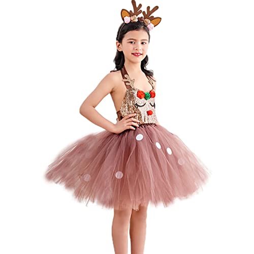 Generisch Weihnachtselchkostüm | Mädchen-Weihnachtsballett-Outfit | Weihnachts-Ballett-Outfit mit Rentier-Geweih-Stirnbändern, Feiertags-Rollenspiel-Maskerade-Party von Generisch