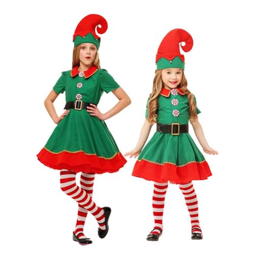 Generisch Weihnachtselfen Kostüm, Weihnachts Elfen Kostüm, Weihnachtself Kostüm Mädchen, Festliche Elfenkleidung Herren, Familie Wichtel Kostüm, Santa Suit Christmas Elf Costumes 100-180 Cm von Generisch