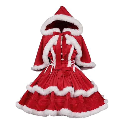 Generisch Weihnachtskostüm Trägerkleid mit Cosplay Outfit für Festliche Anlässe 2025 Boho Lange Kleid Mit Gürtel Elegant V-Ausschnitt Sommerkleid (Red, XL) von Generisch