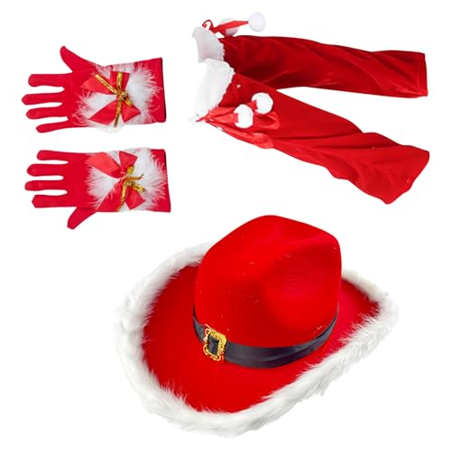 Generisch Weihnachtsmann-Kostüm, Weihnachtsoutfits Für Frauen - Cowgirl-Hut-Weihnachtsoutfits - 3x Weihnachtsmann-Kostümset, Ausgefallene Weihnachtskostüme Für Bühnenauftritte, Weihnachtsfeiern von Generisch