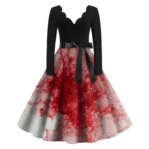 Generisch Weißes Halloween Kleid für Teufel Blut Kleid Blut Gespenst Steampunk Skelett Gothic Horror Prinzessin Clown Kürbis Puppe Karneval Kostüm Damen Dämon Gothic Clothes M von Generisch