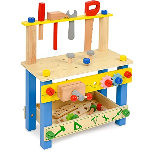 Generisch Werkzeugbank für Kinder aus Holz Spielzeug Spiel kreatives Bauen Höhenverstellbar Werkstatt für Kleinkinder für Kinder ab 3 Jahren 46x33x65 cm von Generisch