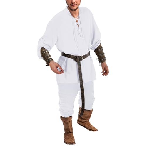 Generisch Wikinger Kleidung Herren, Mittelalter Kleidung Herren Faschings Samurai Piratenkostüm Wikinger Kostüm Mit Piratenhemd Joint Renaissance Ritterkostüm, Weiße, XL Generisch Wikinger Kleidung Herren, Mittelalter Kleidung Herren Faschings Samurai Piratenkostüm Wikinger Kostüm Mit Piratenhemd Joint Renaissance Ritterkostüm, Weiße, XL von Generisch