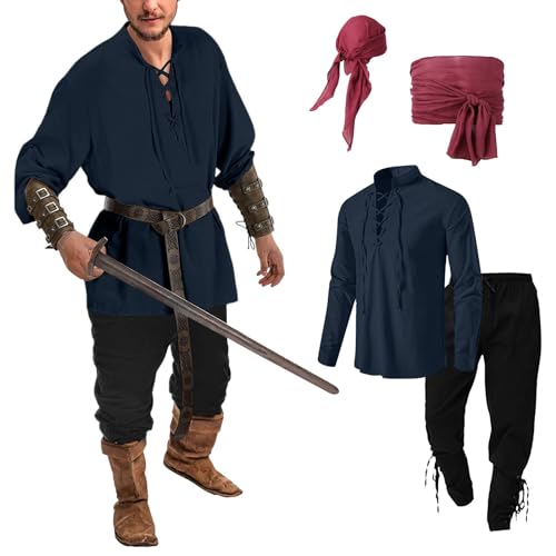 Generisch Wikinger Kostüm Herren, Mittelalter Kleidung Herren Mit Piratenhemd Samurai Wikinger Kostüm Faschings Piratenkostüm Ritterkostüm Renaissance Joint, Marineflotte, L Generisch Wikinger Kostüm Herren, Mittelalter Kleidung Herren Mit Piratenhemd Samurai Wikinger Kostüm Faschings Piratenkostüm Ritterkostüm Renaissance Joint, Marineflotte, L von Generisch