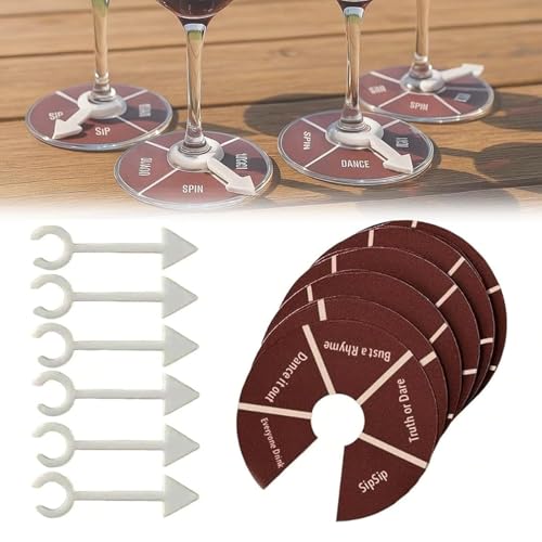 Generisch Wine Not Spin-Spaß-Trinkspiele für Erwachsene, Weinglas-Spinner-Partyspiel für Paare, Shot-Roulette-Trinkspiel für Junggesellenabschiede (6pcs) von Generisch