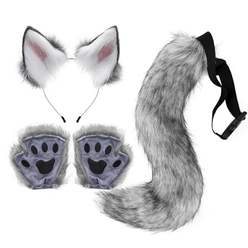 Generisch Wolfkostüm Set für Damen - Damen Halloween Wolfskostüm Verkleidungsset,Einfaches Halloween Cosplay Outfit für Karneval Anime Cosplay Party und Bühne von Generisch