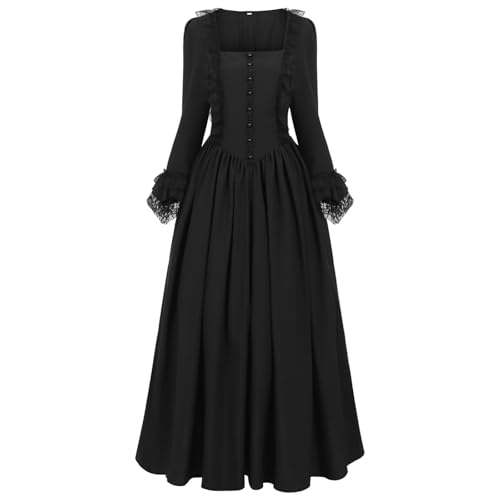Generisch Women's Renaissance Halloween Dress, Gothic Vintage Square Neck Maxi Gown, Costume with Long Sleeves for Adults (Black,M) von Generisch