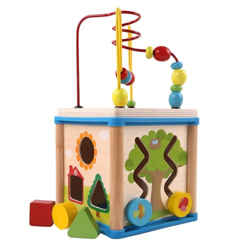 Generisch Wood Kids Activity Cube, Educational Developmental Toy, Wooden Learning Cube with Bead Maze, Compact Shape Sorter, Early Skills for Boys Girls, 1–3 Years Old and Birthday Gift von Generisch