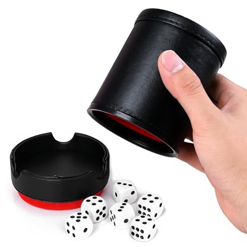 Würfelbecher Kunstleder mit Samtigem Interieur, Leise Beim Schütteln Für Liars Dice Farkle Yahtzee Brettspiele, Lakeblue (Würfelbecher Schwarz mit Deckel) von Generisch