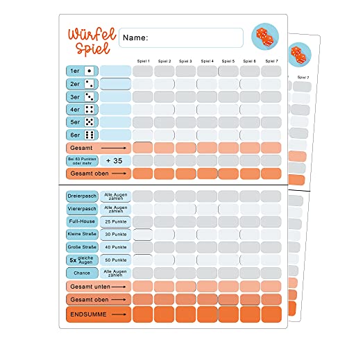 Generisch Würfelspiel Block Doppelpack für Kinder und Senioren DIN A5 - Extra große Schrift/Zahlen | Ersatzblock Knobelblock | Behinderten gerecht, Seniorenspiele Spielblock (2X Papier Block) von Generisch