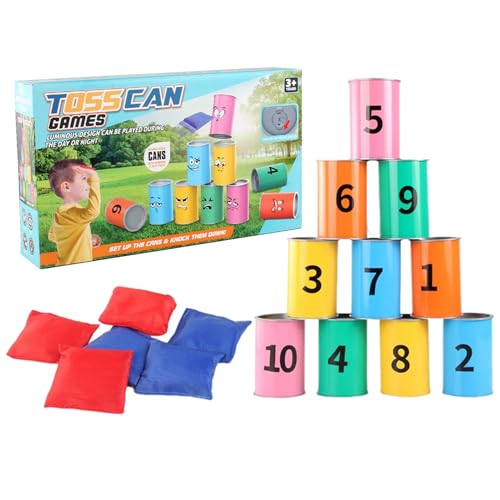 Generisch Wurfspiele Bohnensäckchen 10 Dosen + 6 Säckchen, Aus ABS Für Garten Camping Familienspiel Kinder Erwachsene Partyspiele Outdoor Aktivität von Generisch
