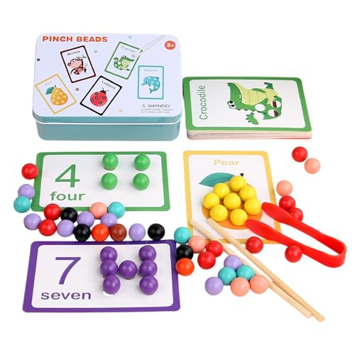 Generisch Zahlenperlen-Matching-Spiel, Clip-Perlen-Spiel - Zahlenkartenspiel Farbsortierperlen-Matching-Set | Mit Karten, Holzclip-Perlen, Zahlenberechnungs-Matching-Set für die Schule von Generisch