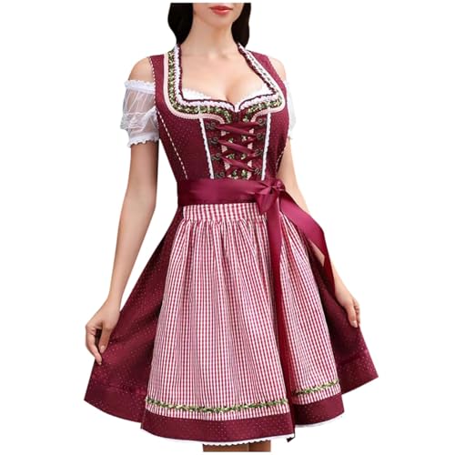 Generisch Zubehörbuch Mittelalter Festliche Stimmung: Böhmisches Bierfestkleid für Damen, Set aus weißem Spitzen-Crop-Top und fließendem Midirock für Oktoberfest, Halloween und Partys (Red, M) von Generisch