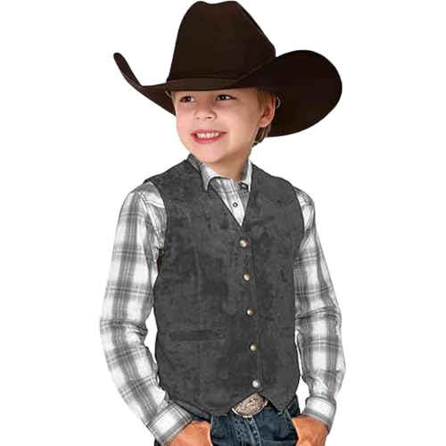 Generisch festival outfit damen,Western Cowboyhut Weste Kinder Hippie ärmelloses Kostüm Cowboy Hut Kinder Fransenweste Oktoberfest Festival Outfit Sommerparty Wilderness Role Play Halloween Grey 120 von Generisch