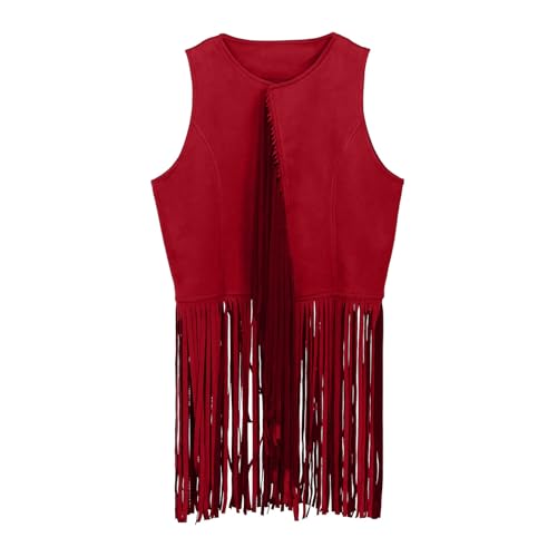 Generisch festival outfit damen,Western Cowboyhut Weste Kinder Hippie ärmelloses Kostüm Cowboy Hut Kinder Fransenweste Oktoberfest Festival Outfit Sommerparty Wilderness Role Play Halloween Red 150 von Generisch