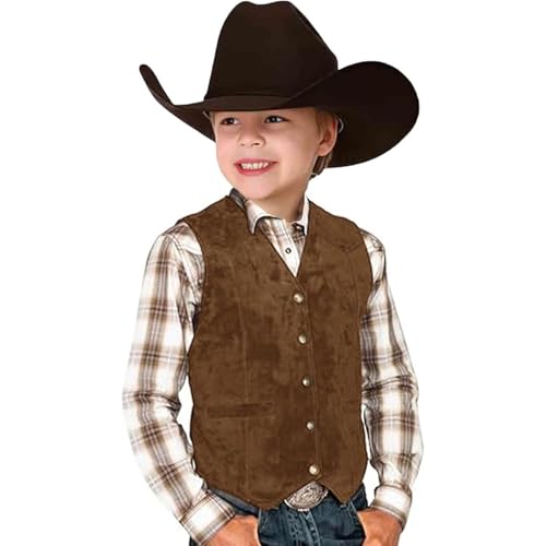 Generisch festival outfit damen,Western Cowboyhut Weste Kinder Hippie ärmelloses Kostüm Cowboy Hut Kinder Fransenweste Oktoberfest Festival Outfit Sommerparty Wilderness Role Play Halloween braun 110 von Generisch