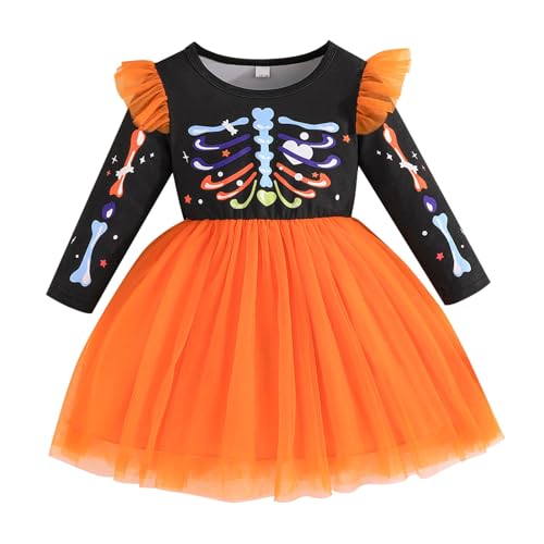 Generisch halloween kostüm kinder,halloween kostüme für kinder,Halloween-Langarm-Netzrock und stilvolles Kleid für Mädchen im Frühling und(Orange #4, 2-3 Years) von Generisch