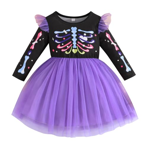 Generisch halloween kostüm kinder,kostüm halloween,Halloween-Langarm-Netzrock und stilvolles Kleid für Mädchen im Frühling und(Purple #4, 3-4 Years) von Generisch